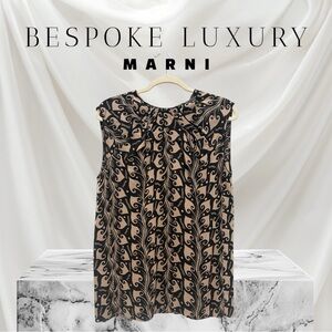 $876 Marni winter edition 2010 black/beige whimsical pattern sleeveless top. 44